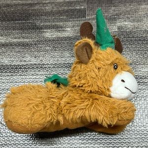 Preowned Small Size (8” Long) Winter / Christmas Theme Moose Doll Stuffed Animal